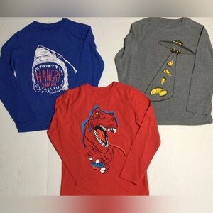 Cat & Jack Boys Med (8-10) Bundle of 3 Graphic Long Sleeve Tops Blue,/Red/Gray